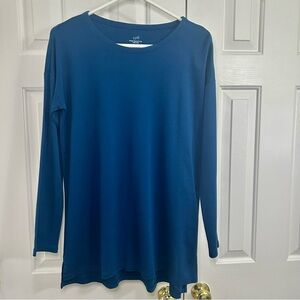 J Jill Simply Supima Cotton Crew Neck Tunic Blue Long Line Top Size Medium